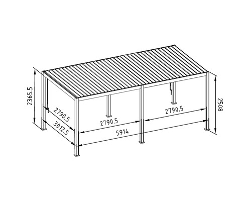Technický výkres pergoly s rozměry
