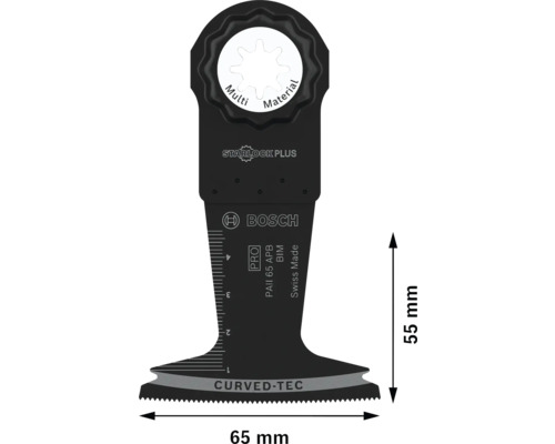 Pilový list Bosch na více materiálů s upínáním Starlock Plus a technologií Curved Tec, šířka 65 mm a výška 55 mm