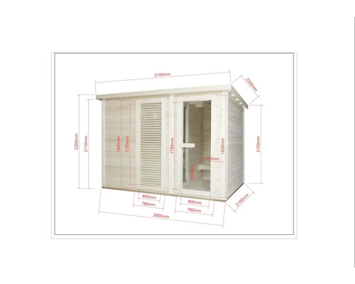 Rozměry zahradní sauny s dveřmi a oknem