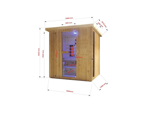 Technický nákres dřevěné sauny s rozměry
