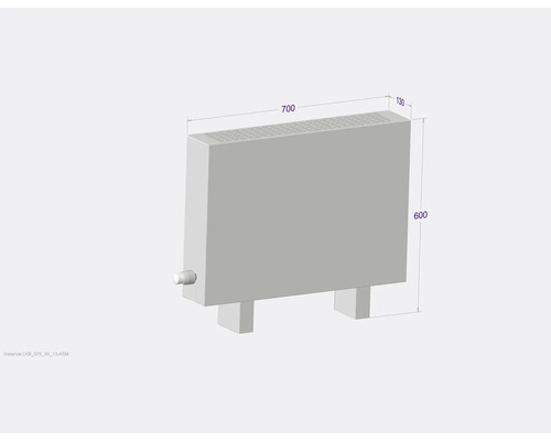 Radiátor o rozměrech 700 x 600 x 130 milimetrů.