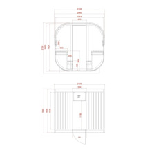 Technický výkres sauny s rozměry.