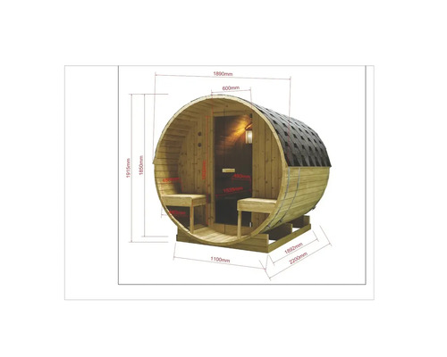 Nákres sudu sauny s rozměry