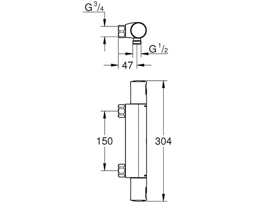 Technický výkres připojení radiátoru s rozměry