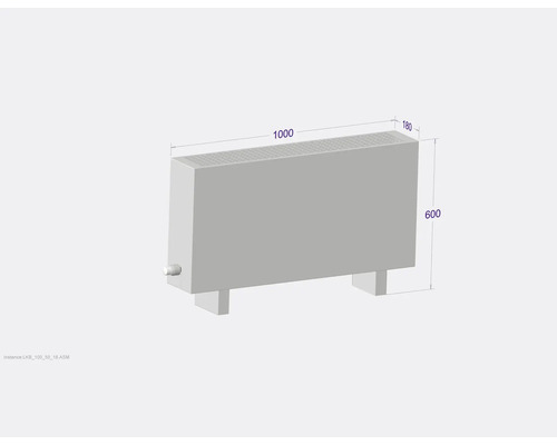Obrázek radiátoru o rozměrech 1000 x 180 x 600 milimetrů.