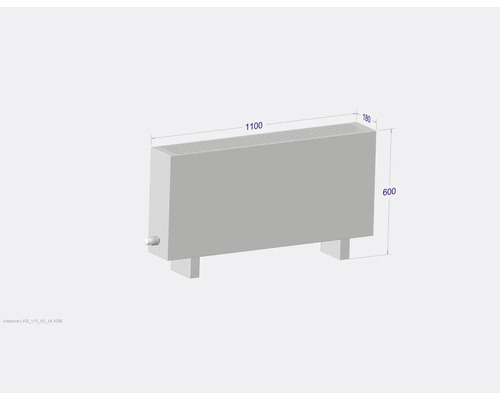Radiátor o rozměrech 1100 x 180 x 600 mm