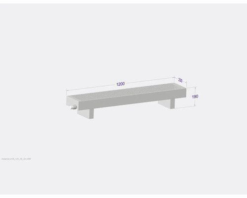 Sprchový žlab o rozměrech 1200, 230 a 190 milimetrů.