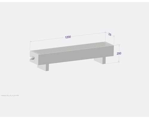 Obrázek radiátoru o rozměrech 1200 x 230 x 250 mm