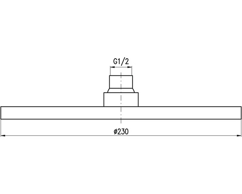 Technický výkres sprchové hlavice s rozměry G1/2 a průměrem 230.