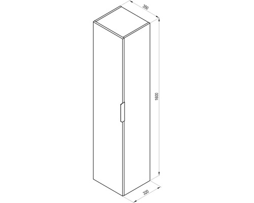 Úzká koupelnová skříňka o rozměrech 1600 x 350 x 320 milimetrů