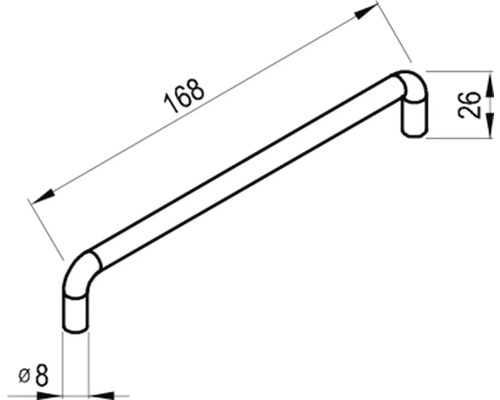Technický výkres držáku na ručníky o rozměrech 168, 26 a průměru 8.