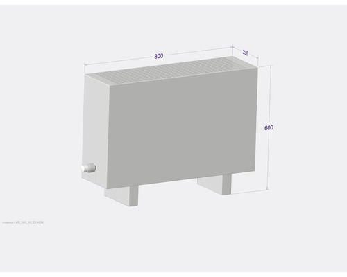 Obrázek radiátoru o rozměrech 800, 230 a 600 milimetrů