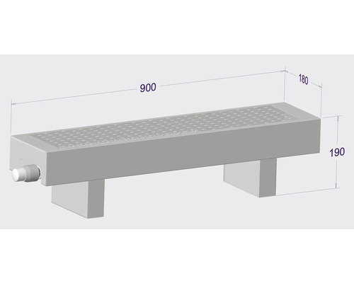 Obrázek radiátoru o rozměrech 900 x 180 x 190 milimetrů.