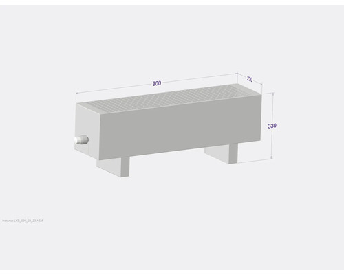 Obrázek radiátoru s rozměry 900 x 230 x 330 mm.