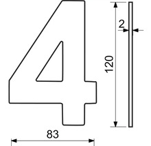 Nerezové číslo RN.120L.4.N v plochém „2D“ provedení, nerez