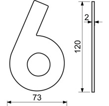 Nerezové číslo RN.120L.6.N v plochém „2D“ provedení, nerez