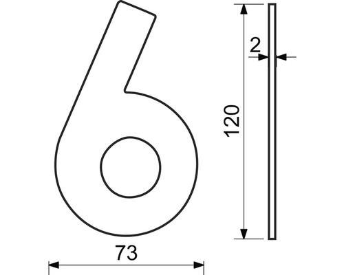 Technický nákres domovního čísla 6 s rozměry