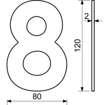 Nerezové číslo RN.120L.8.N v plochém „2D“ provedení, nerez