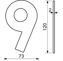 Nerezové číslo RN.120L.9.N v plochém „2D“ provedení, nerez