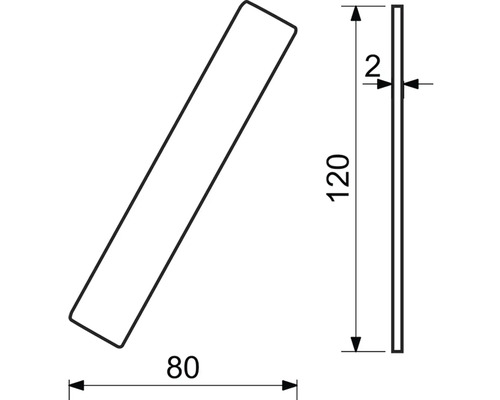 Technický výkres obrobku o rozměrech 120 x 80 x 2 mm.