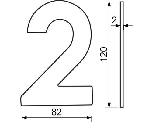 Technický nákres domovního čísla Dva s rozměry