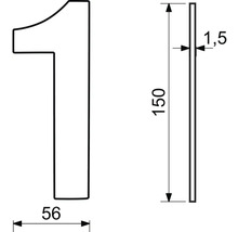 Nerezové číslo RN.150L.1.N v plochém „2D“ provedení, nerez