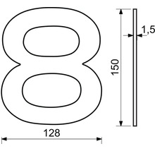 Nerezové číslo RN.150L.8.N v plochém „2D“ provedení, nerez