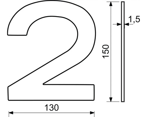 Technický nákres domovního čísla 2 s rozměry