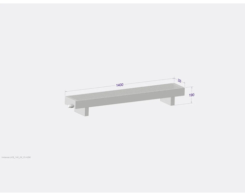 Produktový nákres sprchového žlabu s rozměry.