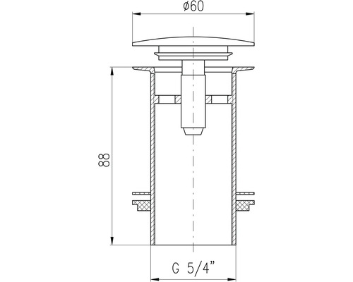 Technický výkres výpustného ventilu o rozměrech 60 milimetrů a 88 milimetrů