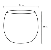 Nákres nádoby o rozměrech 8,5 cm šířka a 6,5 cm výška