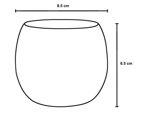 Nákres nádoby o rozměrech 8,5 cm šířka a 6,5 cm výška