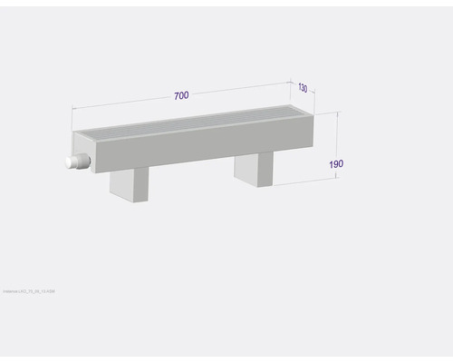 Designový radiátor o rozměrech 700 x 130 x 190 milimetrů