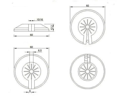 Technický nákres plastového výrobku s rozměry