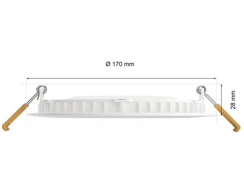 LED zapuštěné bodové svítidlo s rozměry průměr 170 milimetrů a 28 milimetrů