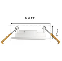 Vestavné bodové svítidlo o rozměrech 90 mm v průměru a 27 mm na výšku