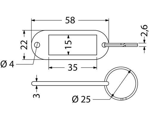 Technický výkres klíčenky s rozměry