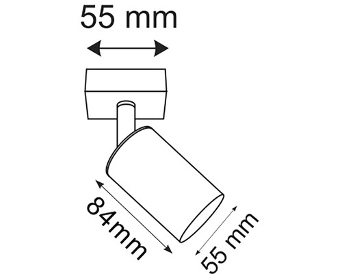 Technický výkres reflektoru o rozměrech 55 mm, 55 mm a 84 mm
