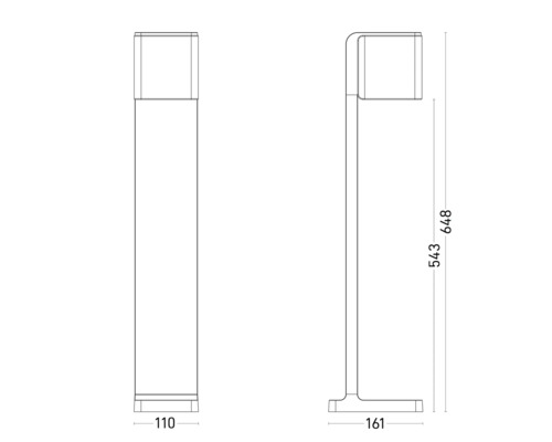 Technický výkres sloupkového svítidla s rozměry