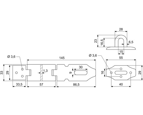 Technický výkres závory s okem a rozměry.