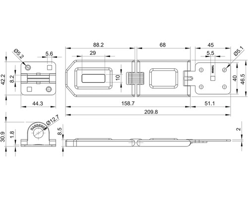 Technický nákres západky s rozměry