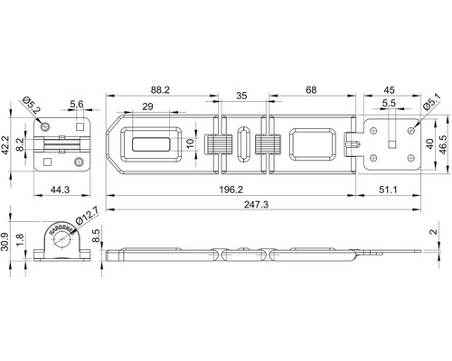 Technický nákres závory s rozměry