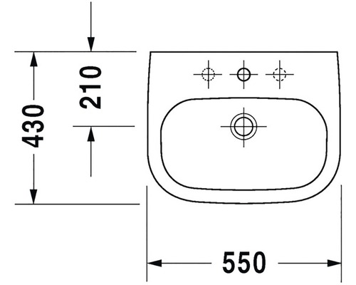 Technický nákres umyvadla s rozměry 430, 210 a 550 milimetrů.