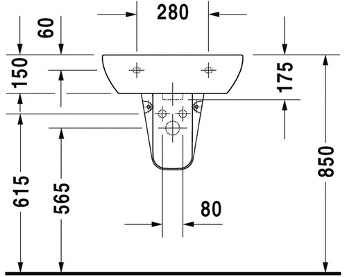 Technický výkres umyvadla s rozměry
