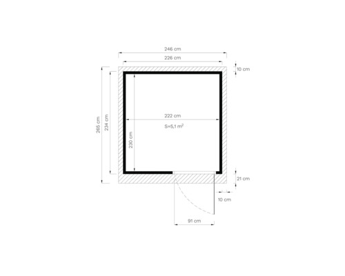 Technický nákres s rozměry zahradního domku