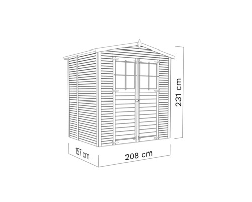 Zahradní domek o rozměrech 157 cm x 208 cm x 231 cm