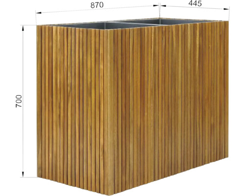 Dřevěný truhlík s rozměry 870 x 445 x 700 mm