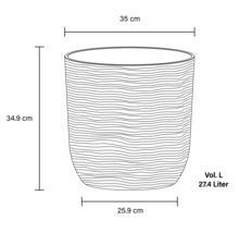 Nákres květináče o šířce 35 cm, výšce 34,9 cm a objemu 27,4 litru