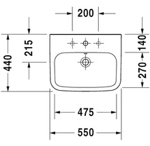 Technický nákres umyvadla s rozměry