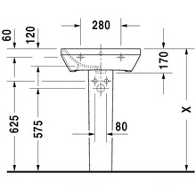 Technický nákres umyvadla s rozměry